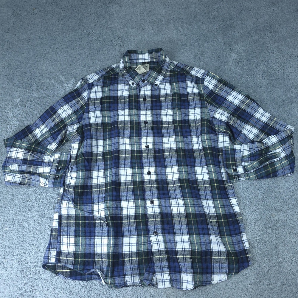L.L.Bean Shirt Mens Large Blue Green Plaid Flannel Long Sleeve Button Up Casual